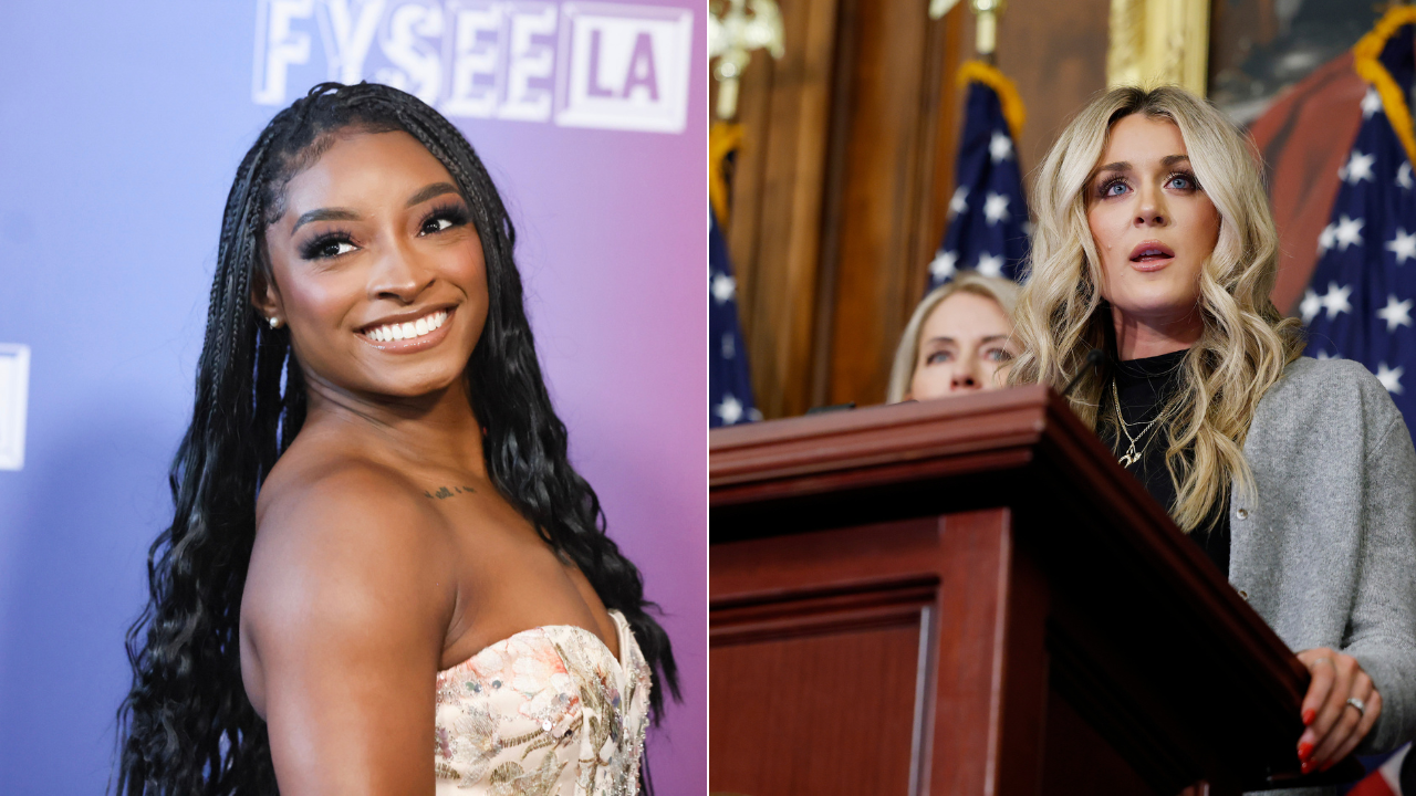 Untitled design – 2025-06-16T170513.310 Simone Biles Riley Gaines feud, Simone Biles trans athlete comments, Riley Gaines pregnancy announcement 2025, Simone Biles vs Riley Gaines, Simone Biles defends trans athletes, Riley Gaines anti-trans controversy theGrio.com